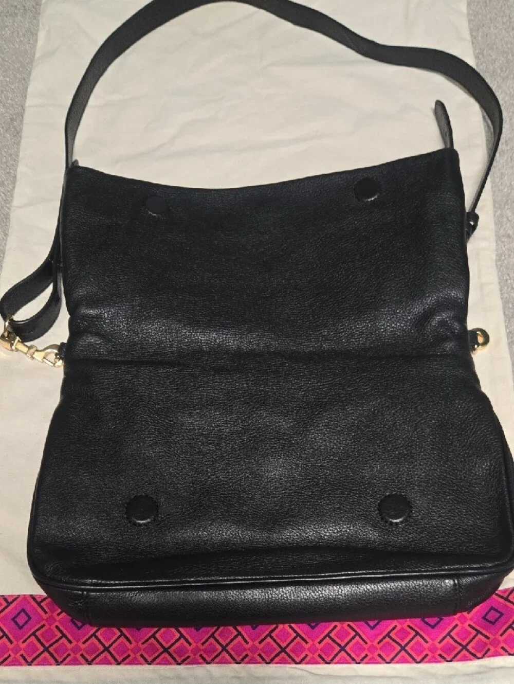 Tory Burch Black Leather Crossbody with Gold Logo Medallion